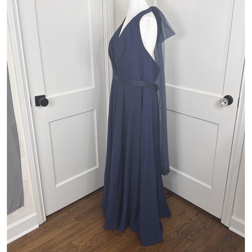 White By Vera Wang Dress Womens 16 Navy Maxis Chiffon Halter Bridesmaid Formal - Picture 3 of 12